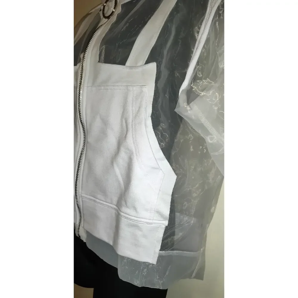 Fashion Nova White Muse Hoodie Sz S Sheer Boxy Jacket Space Futuristic New NWT S - Picture 6 of 16